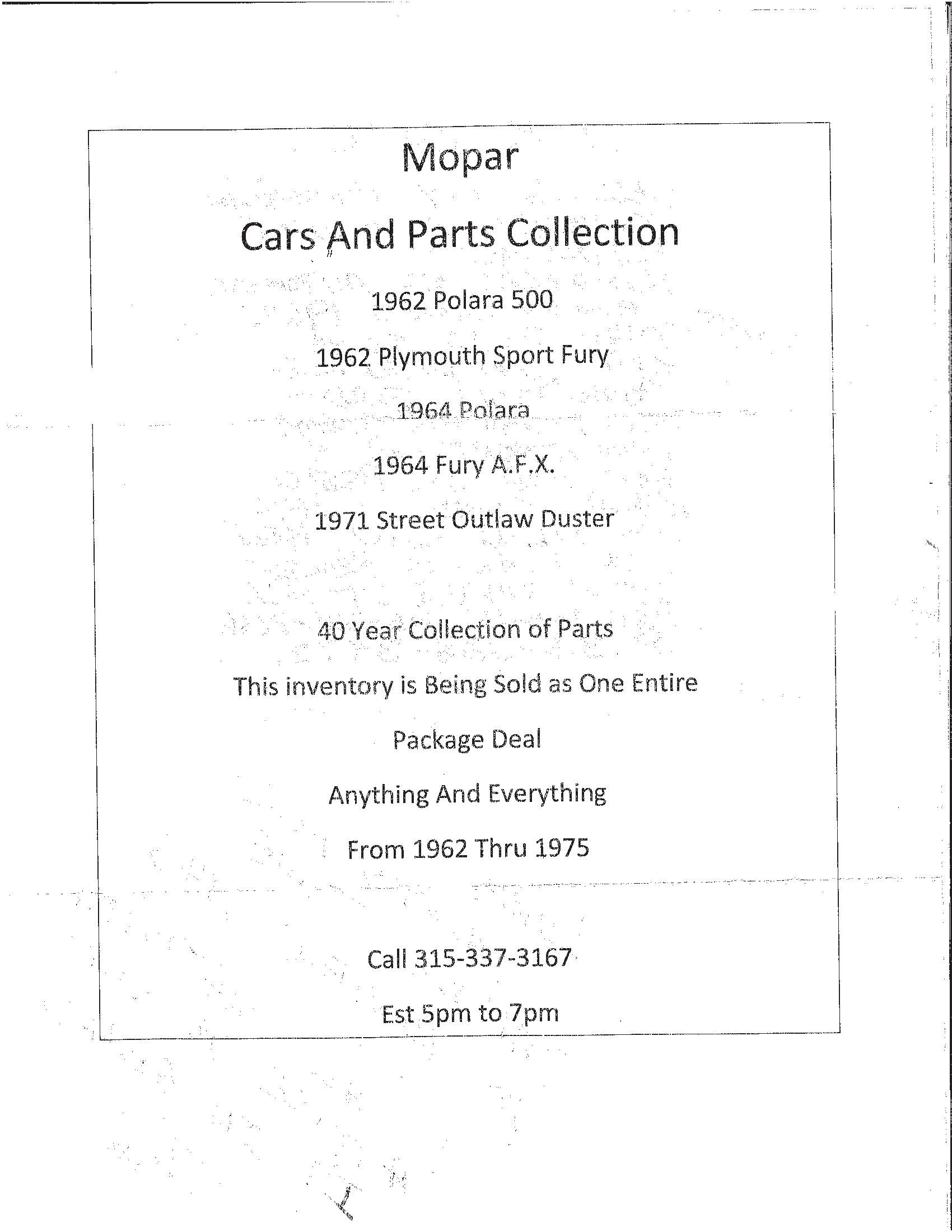 Mopar Cars and Parts for sale
